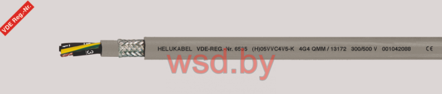 Кабель (H)05VVC4V5-K ((N)YSLYCYÖ-Кабель JZ) с цифровой маркировкой жил, экранированный, маслостойкий, ЭМС, с разметкой метража 7 G 16
